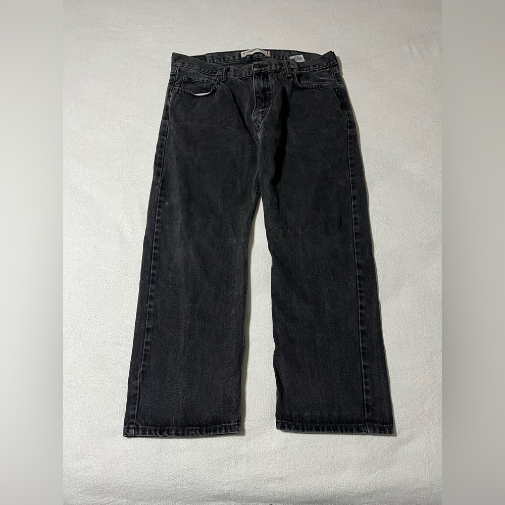 Levis 505 Mens 37x29 Jeans Black Regular Straight Distressed‎